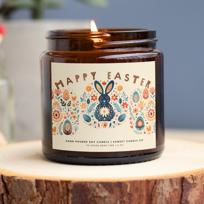 Easter Candle for Spring Decor with Scandinavian Folk Art -Cozy Thank you Gift Idea