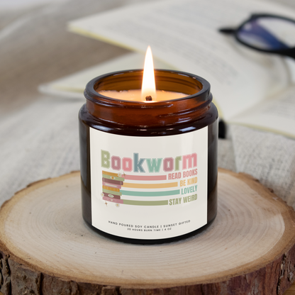 Bookworm Scented Soy Candle - Librarian Gift Bookish Girl Candle - Book Club Gift idea