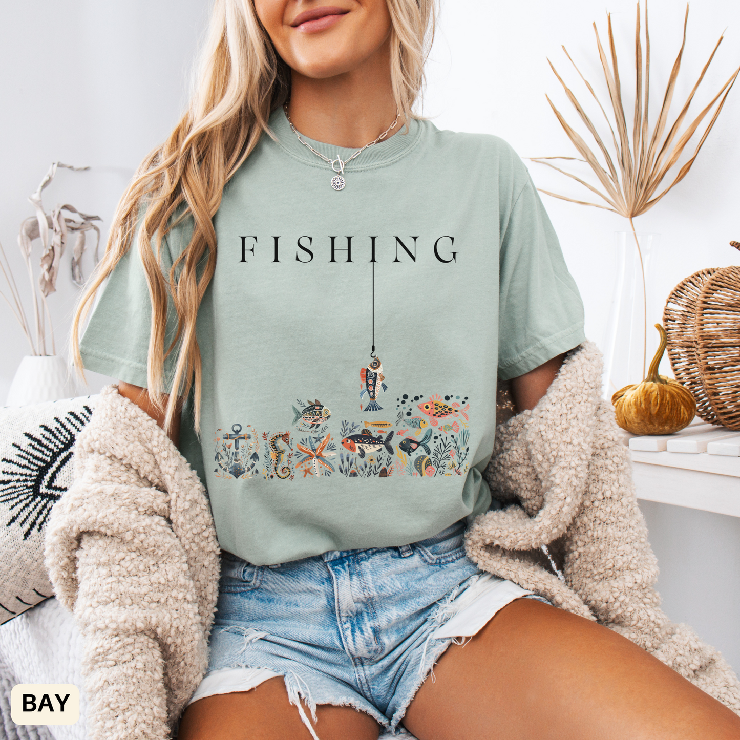 Fishing Unisex T-Shirt - Folk Art Vintage Nautical Style Tee - Fisherman Sailing Gift