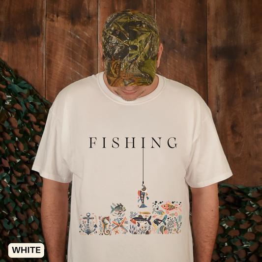 Fishing Unisex T-Shirt - Folk Art Vintage Nautical Style Tee - Fisherman Sailing Gift