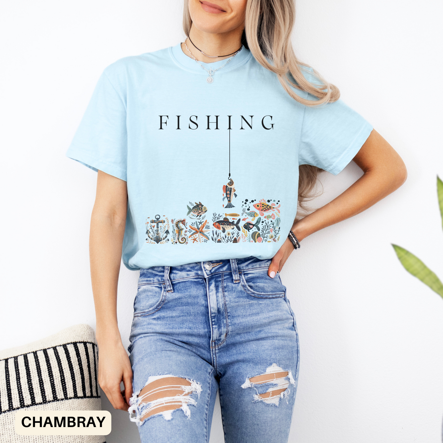 Fishing Unisex T-Shirt - Folk Art Vintage Nautical Style Tee - Fisherman Sailing Gift