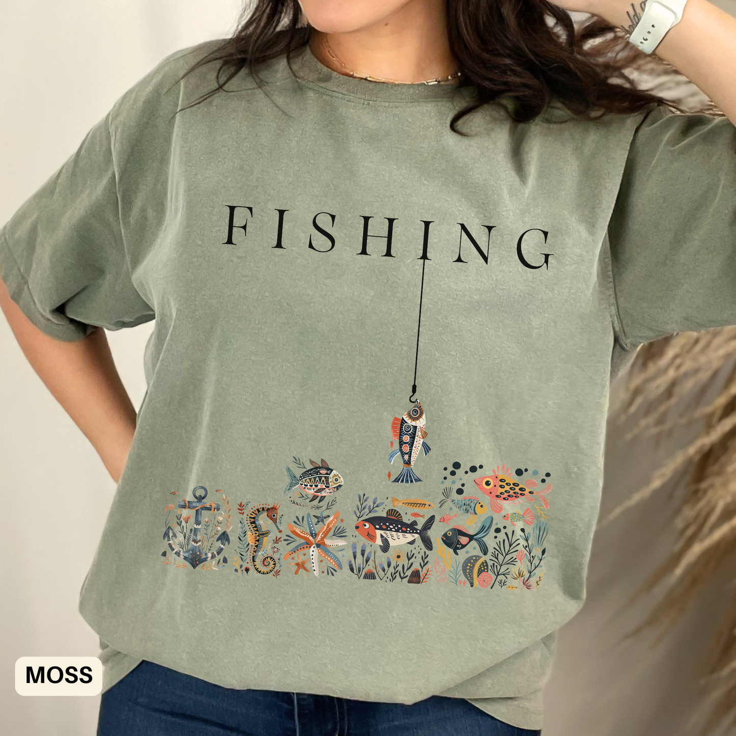 Fishing Unisex T-Shirt - Folk Art Vintage Nautical Style Tee - Fisherman Sailing Gift