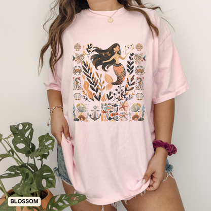 Boho Mermaid Dyed T-shirt, Beach Season Shirt, Coastal Vacation Tee, Folk Art Top