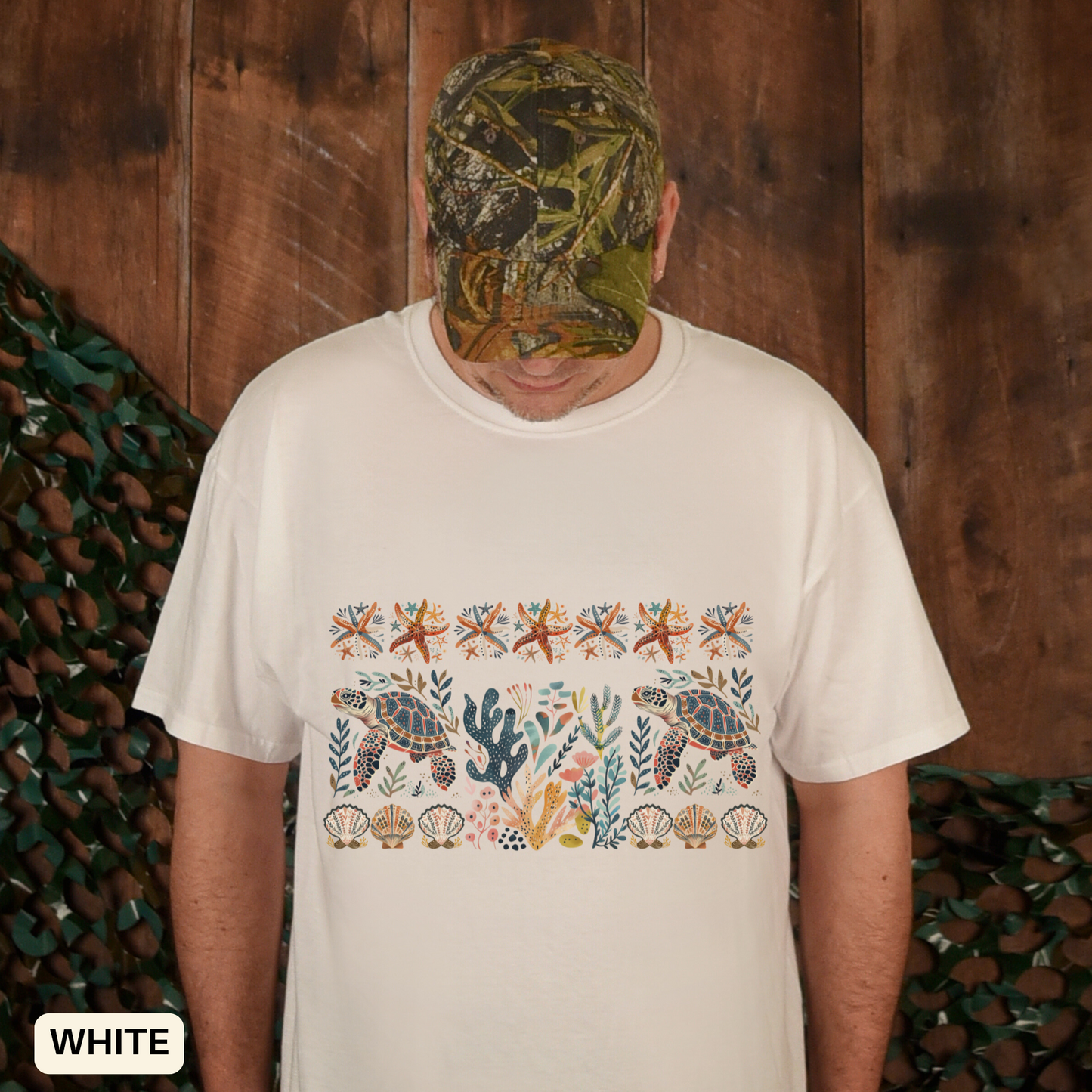 Coastal Sea Turtle Folk Art T-shirt - Beach Summer Outfit Unisex