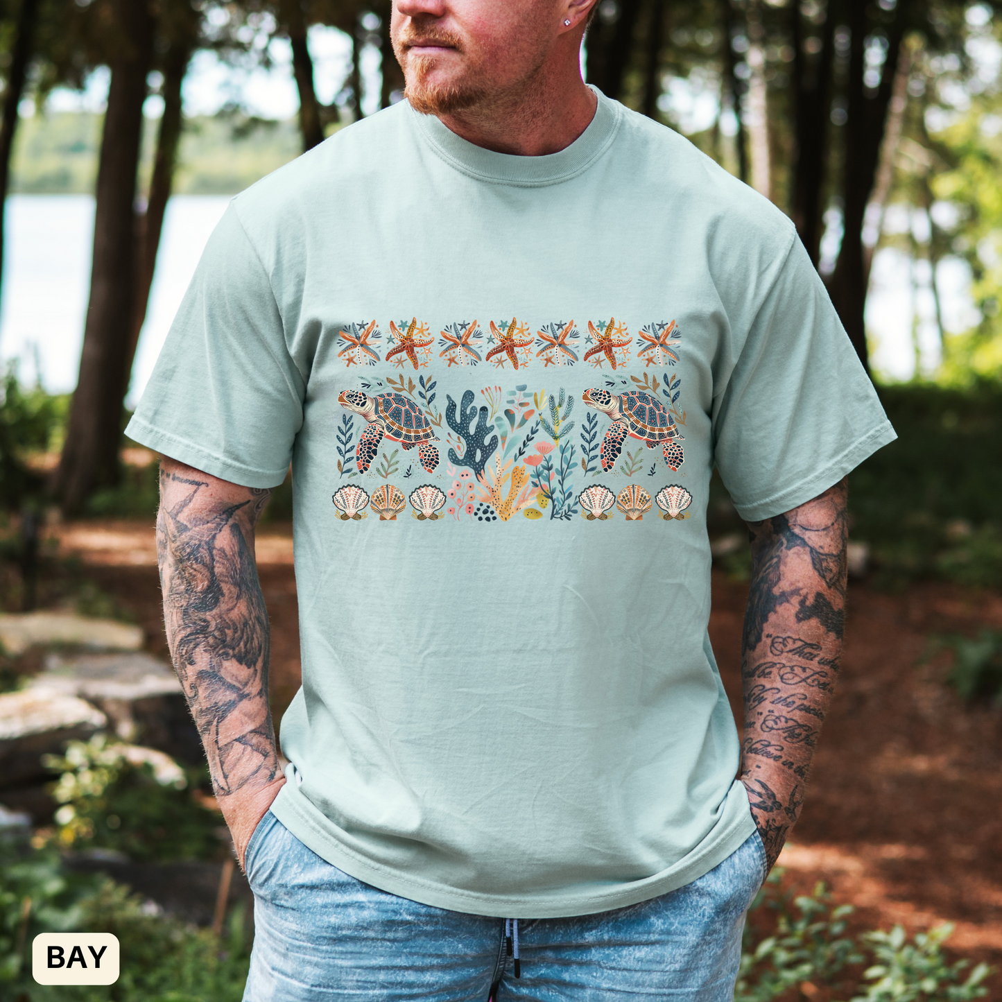 Coastal Sea Turtle Folk Art T-shirt - Beach Summer Outfit Unisex