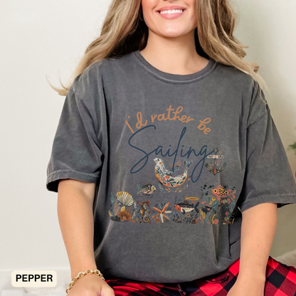Sailing T-shirt, Fisherman Style Beach Summer Outfit - Coastal Boat Owner Gift