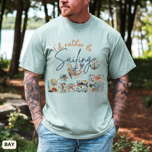 Sailing T-shirt, Fisherman Style Beach Summer Outfit - Coastal Boat Owner Gift