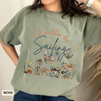 Sailing T-shirt, Fisherman Style Beach Summer Outfit - Coastal Boat Owner Gift