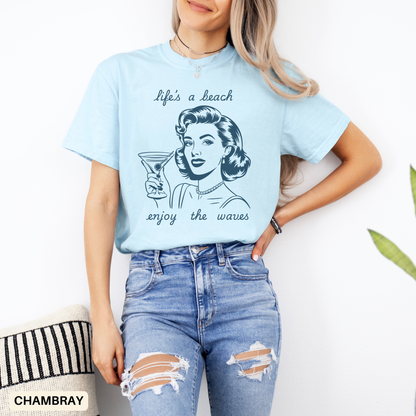 Retro 50's Housewife Beach Life T-Shirt - Funny Quote Tee for women