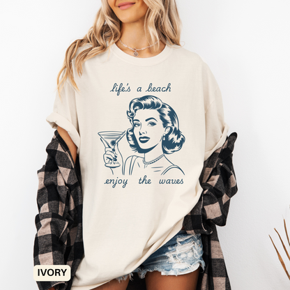 Retro 50's Housewife Beach Life T-Shirt - Funny Quote Tee for women