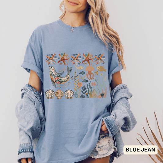 Ocean Sea Lion Inspired Dyed T-Shirt - Coastal Vibes Casual Summer Outfit
