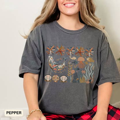 Ocean Sea Lion Inspired Dyed T-Shirt - Coastal Vibes Casual Summer Outfit
