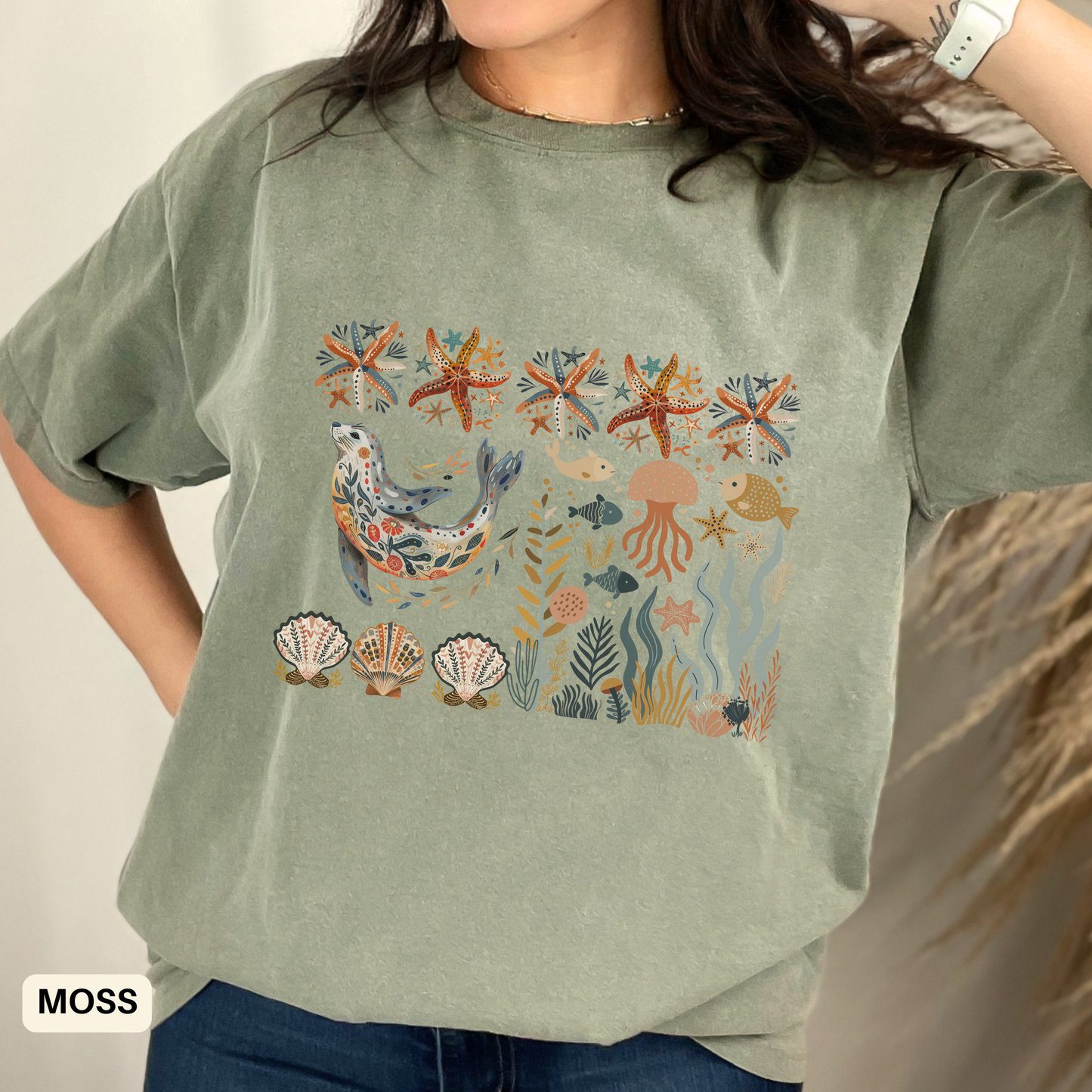 Ocean Sea Lion Inspired Dyed T-Shirt - Coastal Vibes Casual Summer Outfit