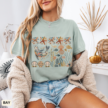 Ocean Sea Lion Inspired Dyed T-Shirt - Coastal Vibes Casual Summer Outfit