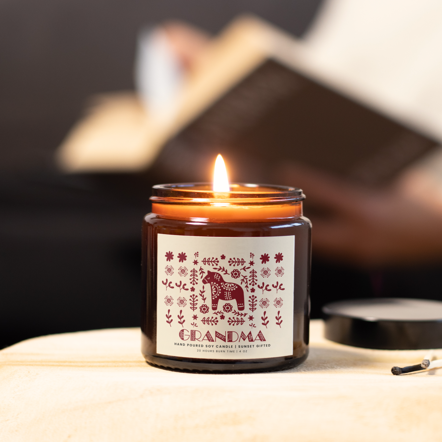 Cozy Home Candle with Dala Horse Gift for Hygge Scandinavian Decor