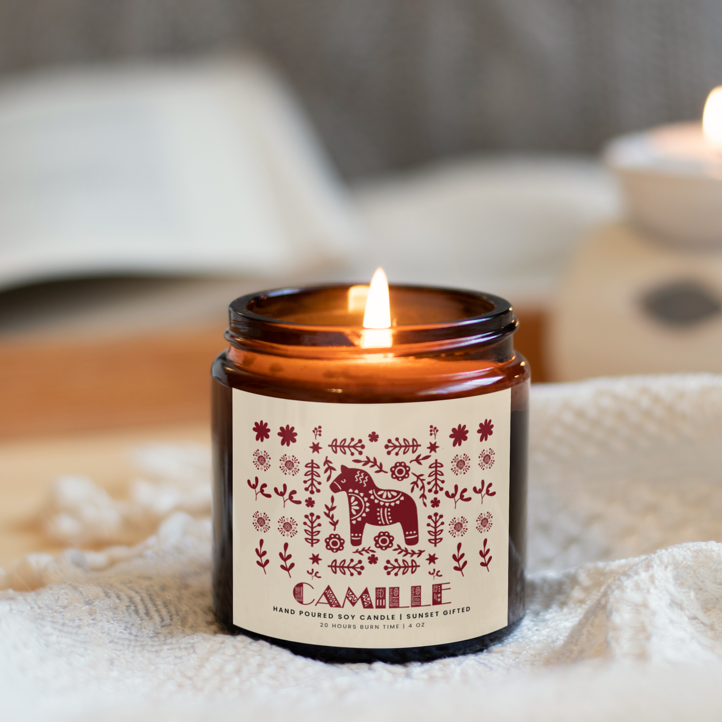 Cozy Home Candle with Dala Horse Gift for Hygge Scandinavian Decor