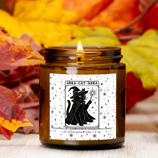 Black Cat Halloween Candle Gift - Haunted Library Witchy Cat Mom - Bookish Gifts