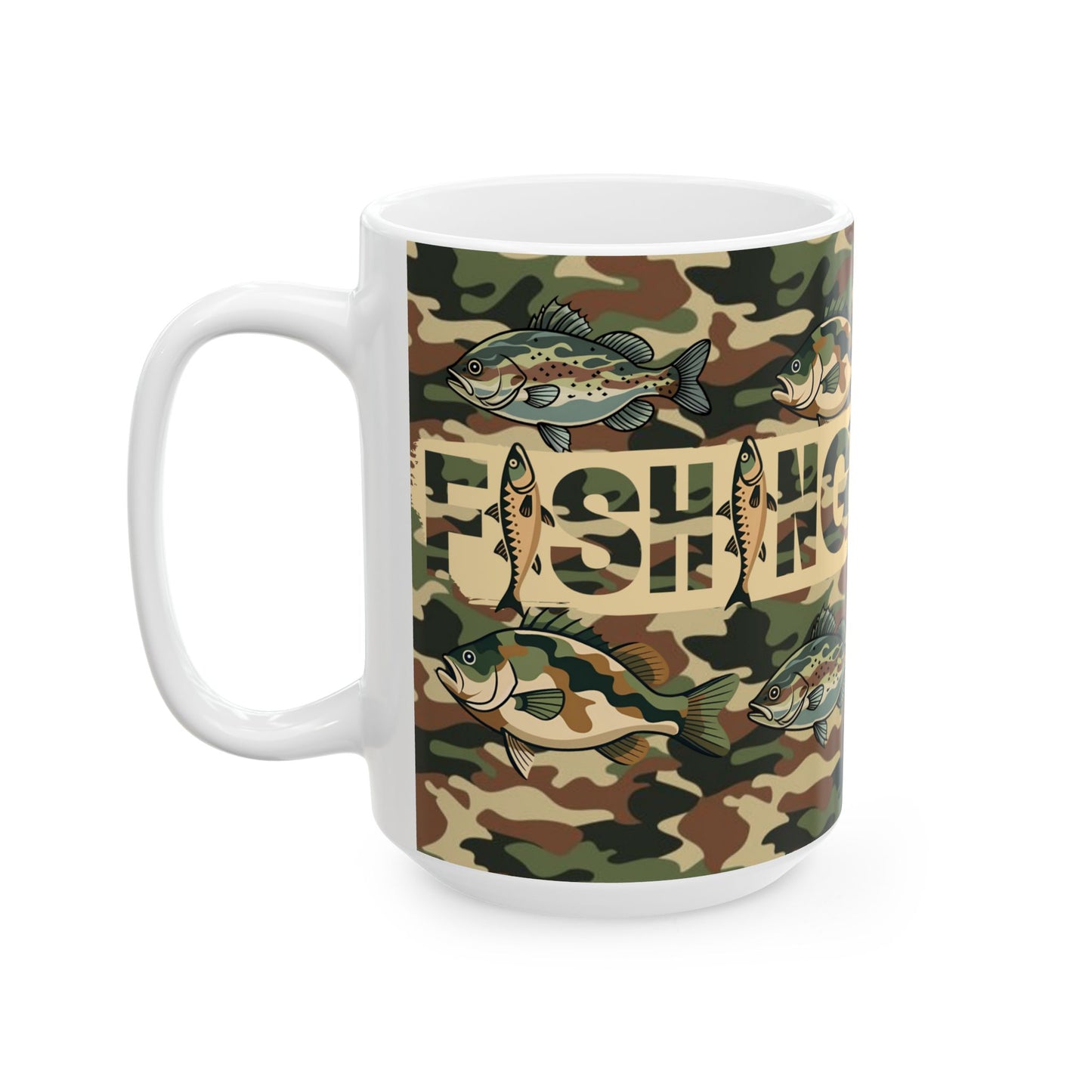 Camouflage Fishing Mug Personalized Coffee Cup for Anglers -Outdoorsy Men