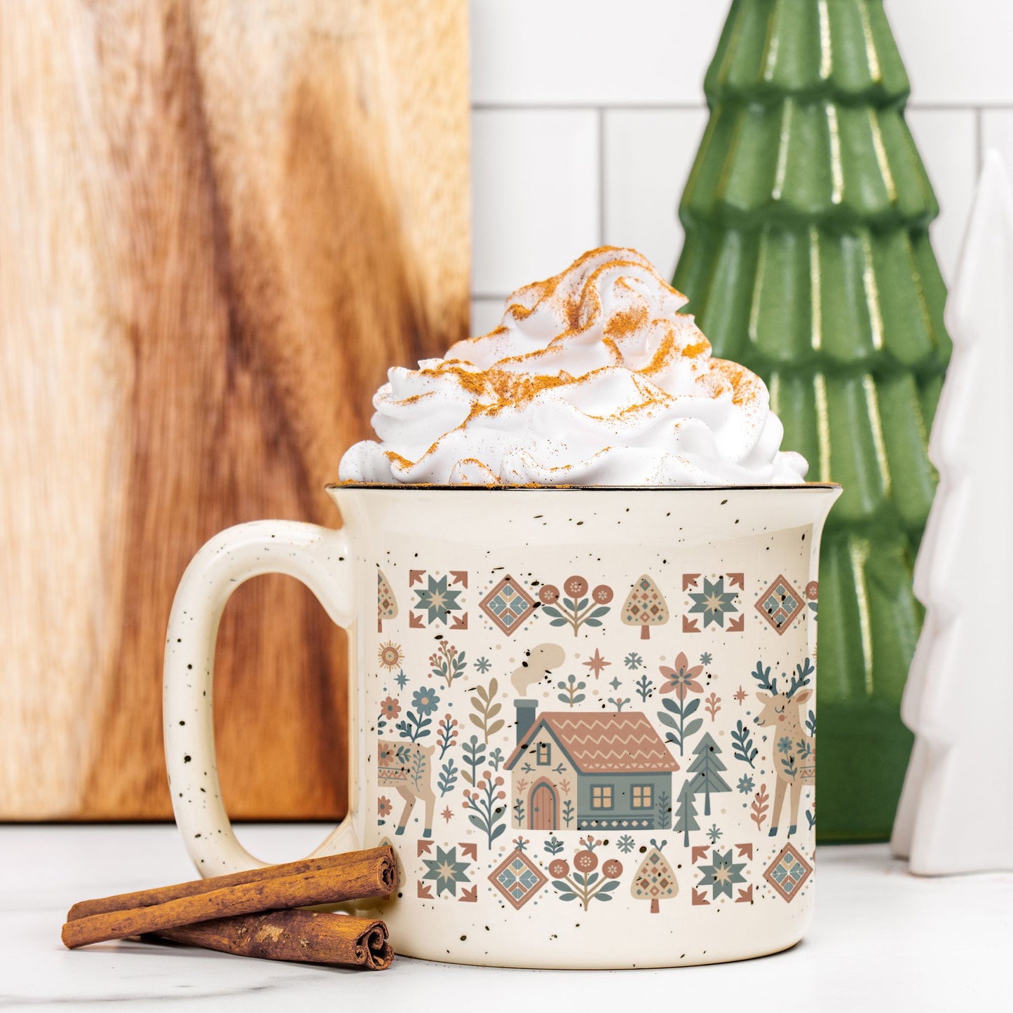 Cozy Deer Ceramic Campfire Mug Gift - Hygge Nordic Home Decor