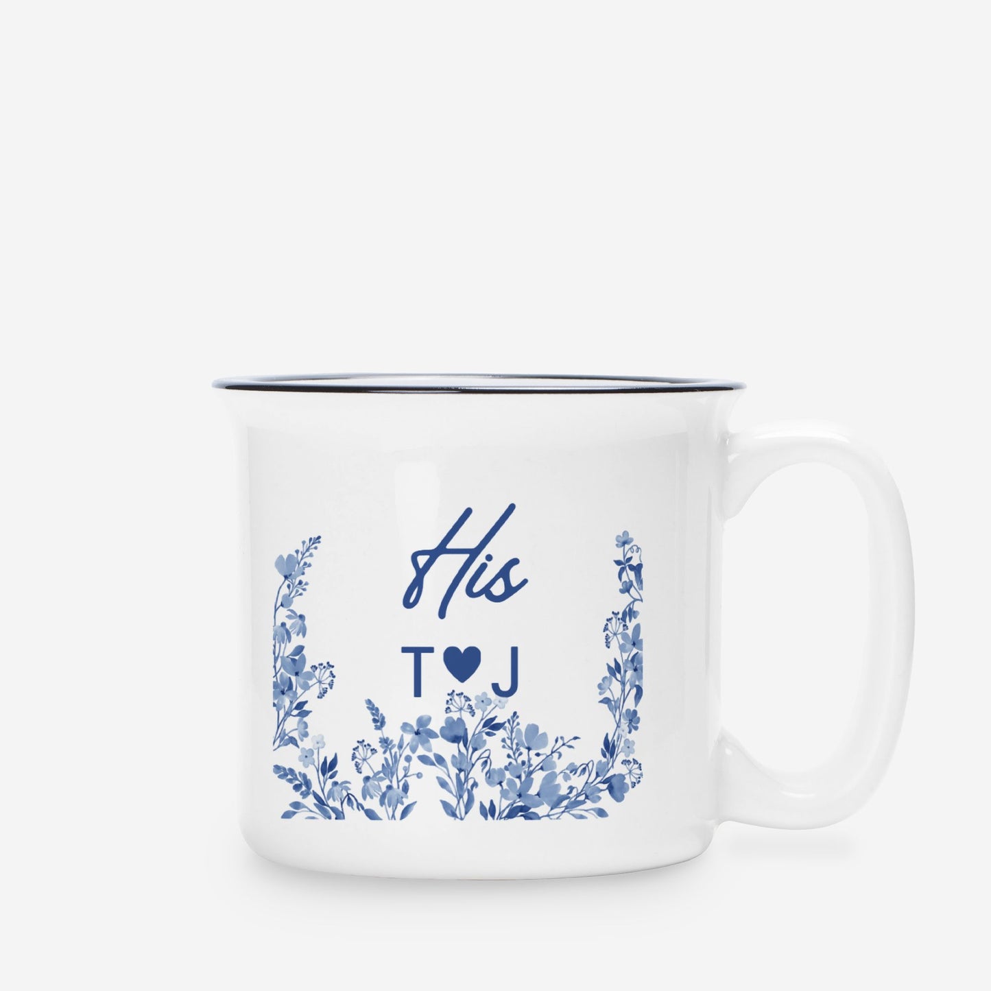 Personalized Engagement Gift Mug - His and Hers Blue Floral - Custom Wedding Gift for Couple