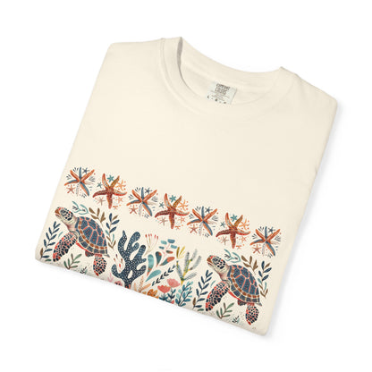 Coastal Sea Turtle Folk Art T-shirt - Beach Summer Outfit Unisex