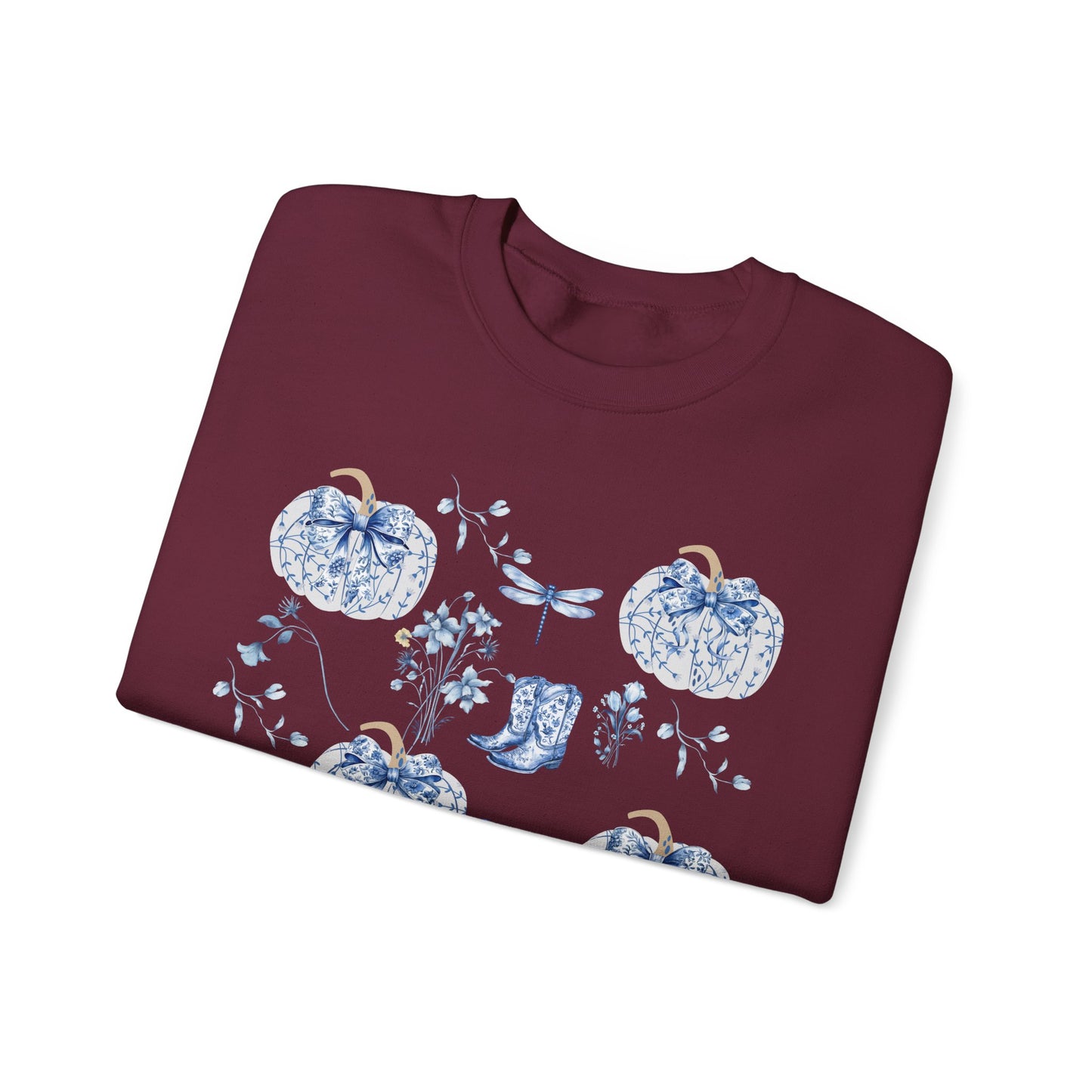 Blue Coquette Pumpkin Sweatshirt - Cozy Floral Women Fall Outfits