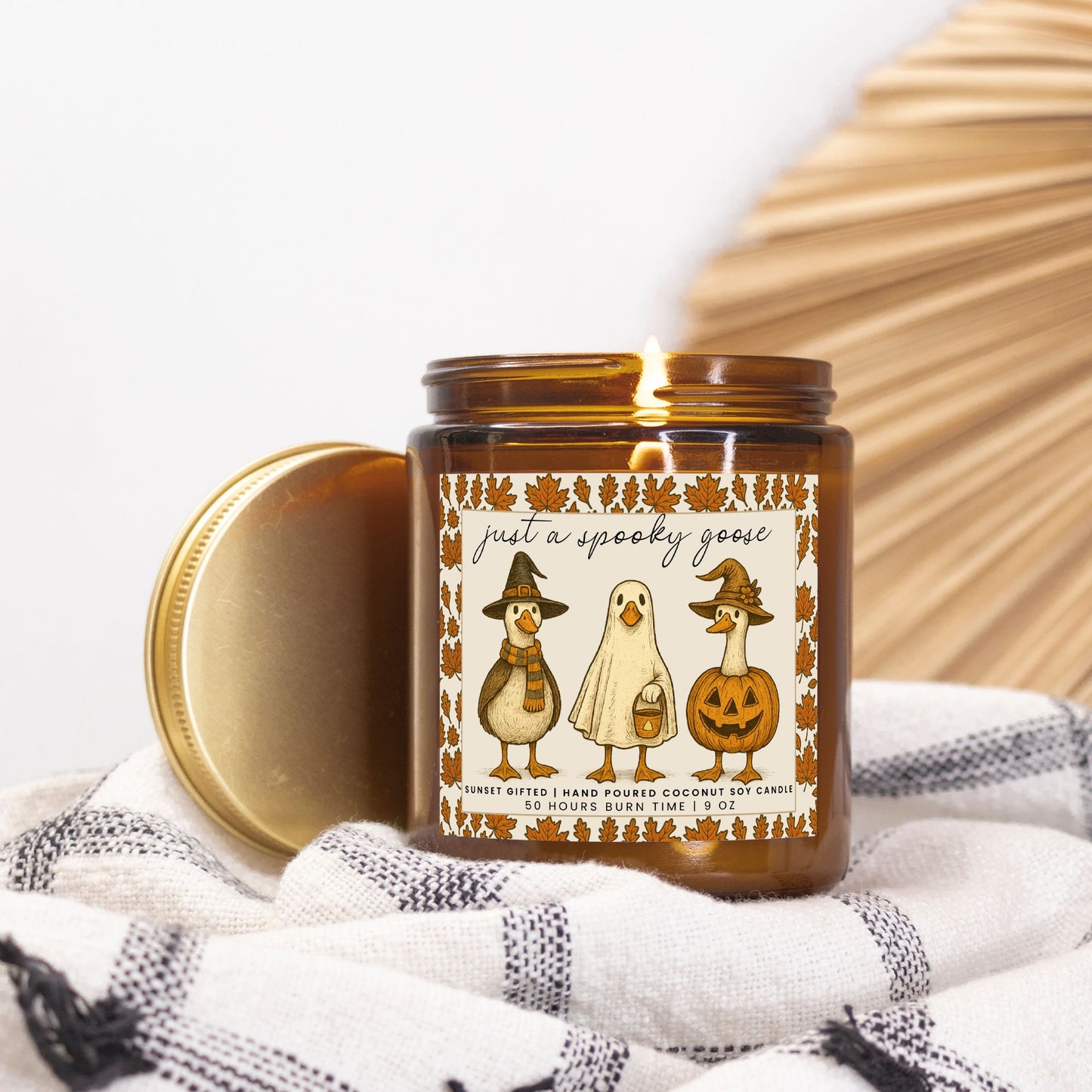 Halloween Spooky Goose Candle - Cozy Fall Scented Gift 9oz Amber Jar