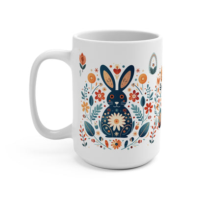 Rabbit nordic folk art Mug, Appreciation Gift Coffee Mug Scandinavian Design Cozy Mug