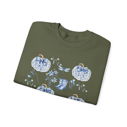 Blue Coquette Pumpkin Sweatshirt - Cozy Floral Women Fall Outfits