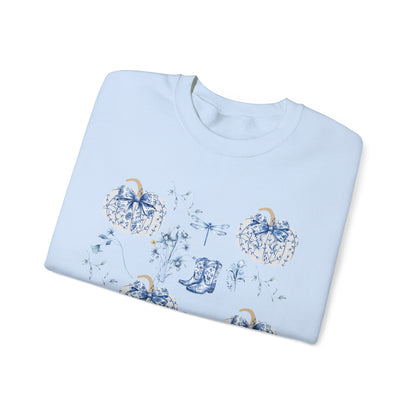 Blue Coquette Pumpkin Sweatshirt - Cozy Floral Women Fall Outfits
