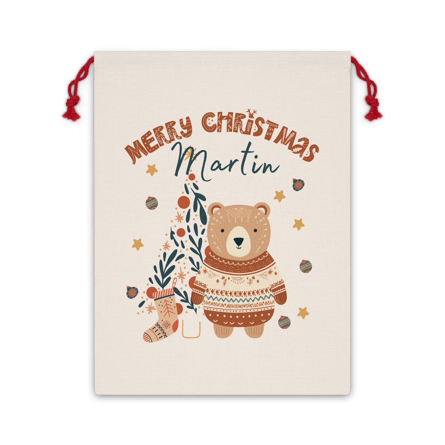 Christmas Gift Bag Scandinavian Bear Holiday Stocking