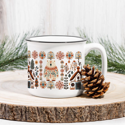 Polar Bear Campfire Mug Gift Ceramic Scandinavian Design Home Decor