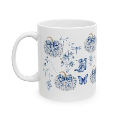 Blue Pumpkin Chinoiserie Mug - Cozy Fall Gift for Thanksgiving