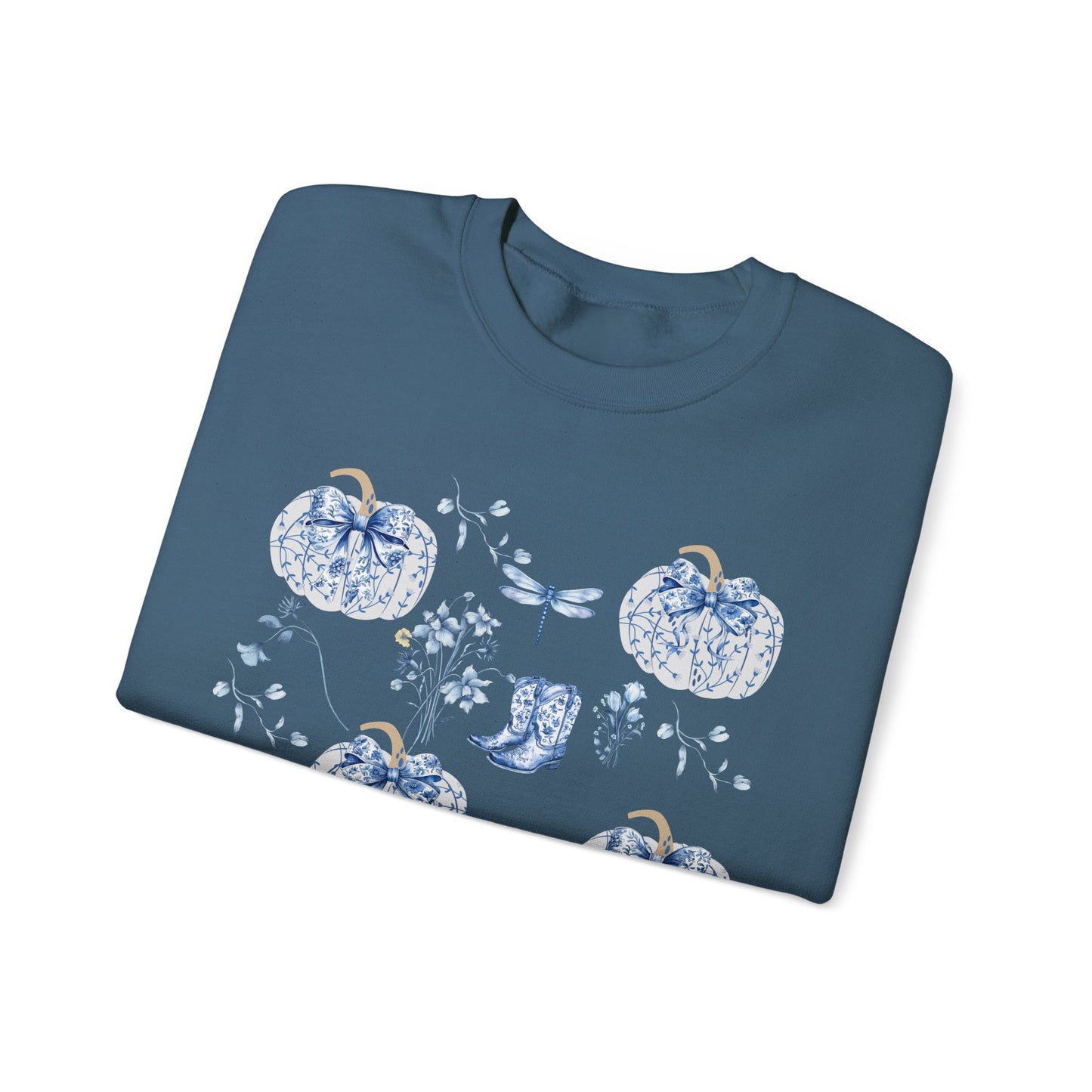 Blue Coquette Pumpkin Sweatshirt - Cozy Floral Women Fall Outfits