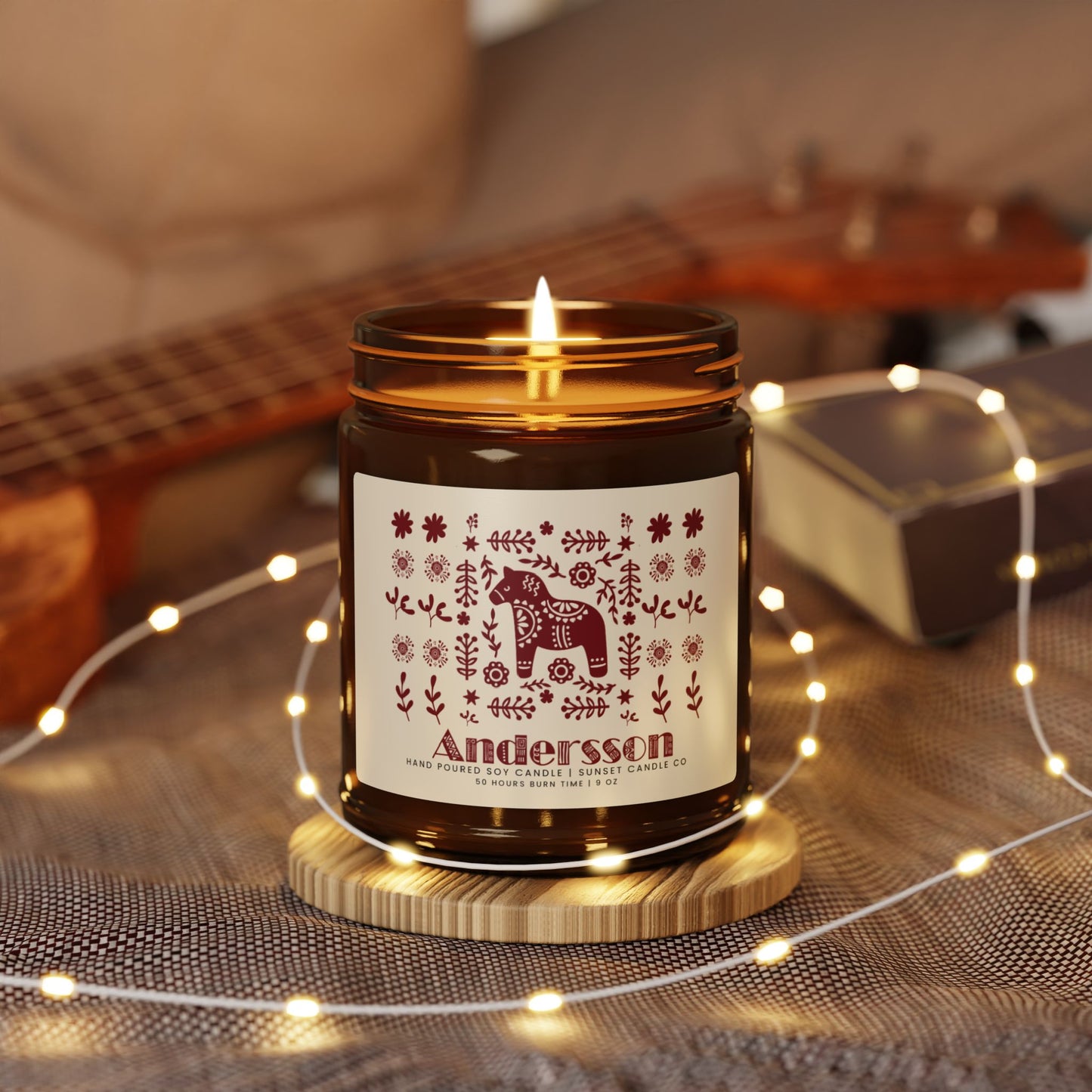 Cozy Home Candle with Dala Horse Gift for Hygge Scandinavian Decor