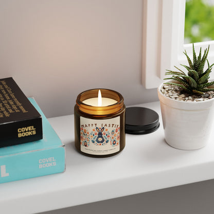 Easter Candle for Spring Decor with Scandinavian Folk Art -Cozy Thank you Gift Idea
