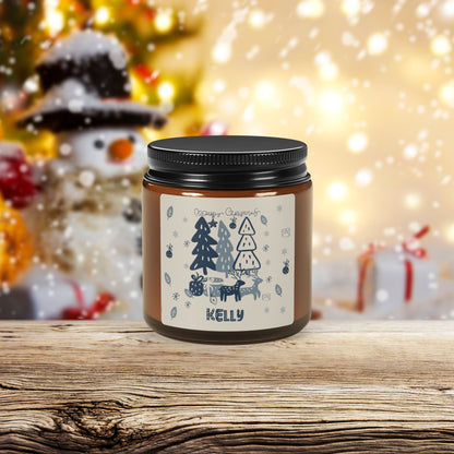 Festive Nordic Christmas Candle Custom name gift- Scandinavian Design