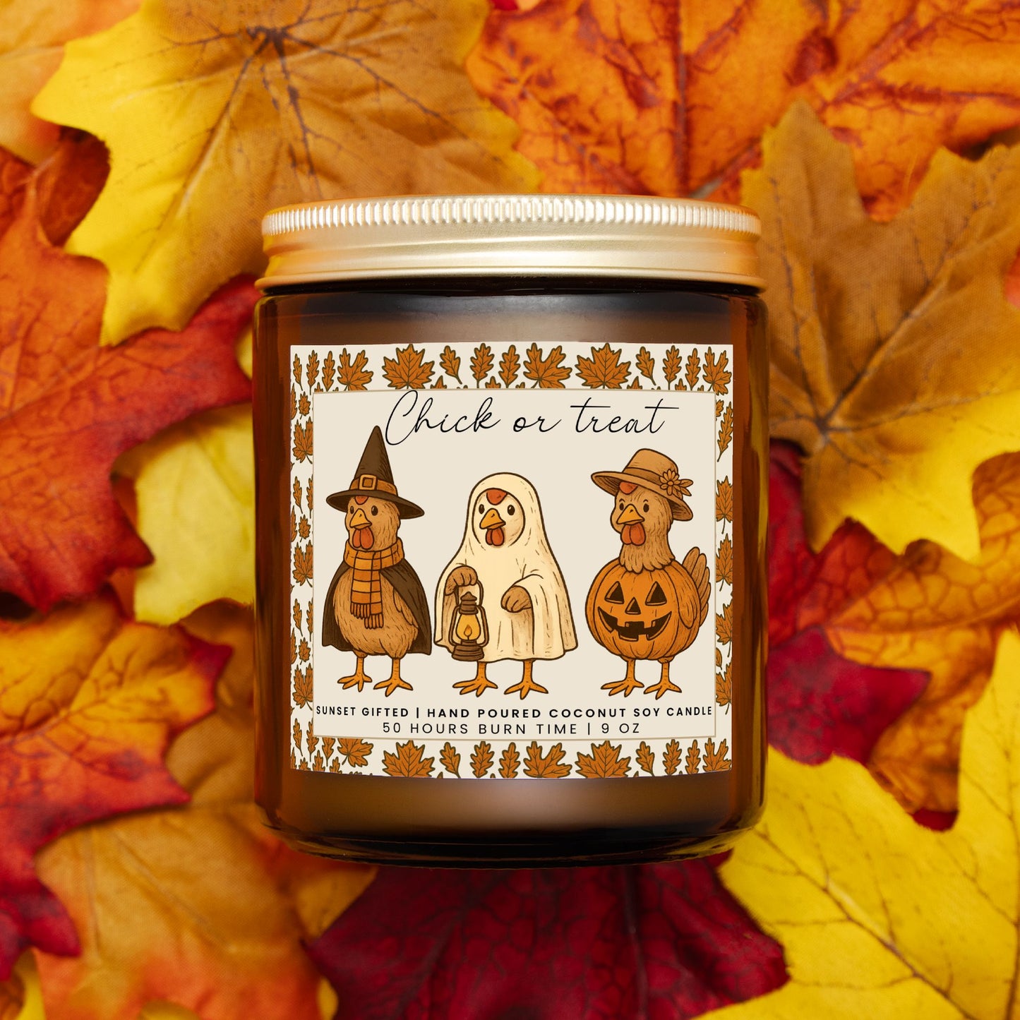 Farmhouse Chicken Candle - Cozy Fall Decor Gift - Rustic Halloween Amber Jar Candle