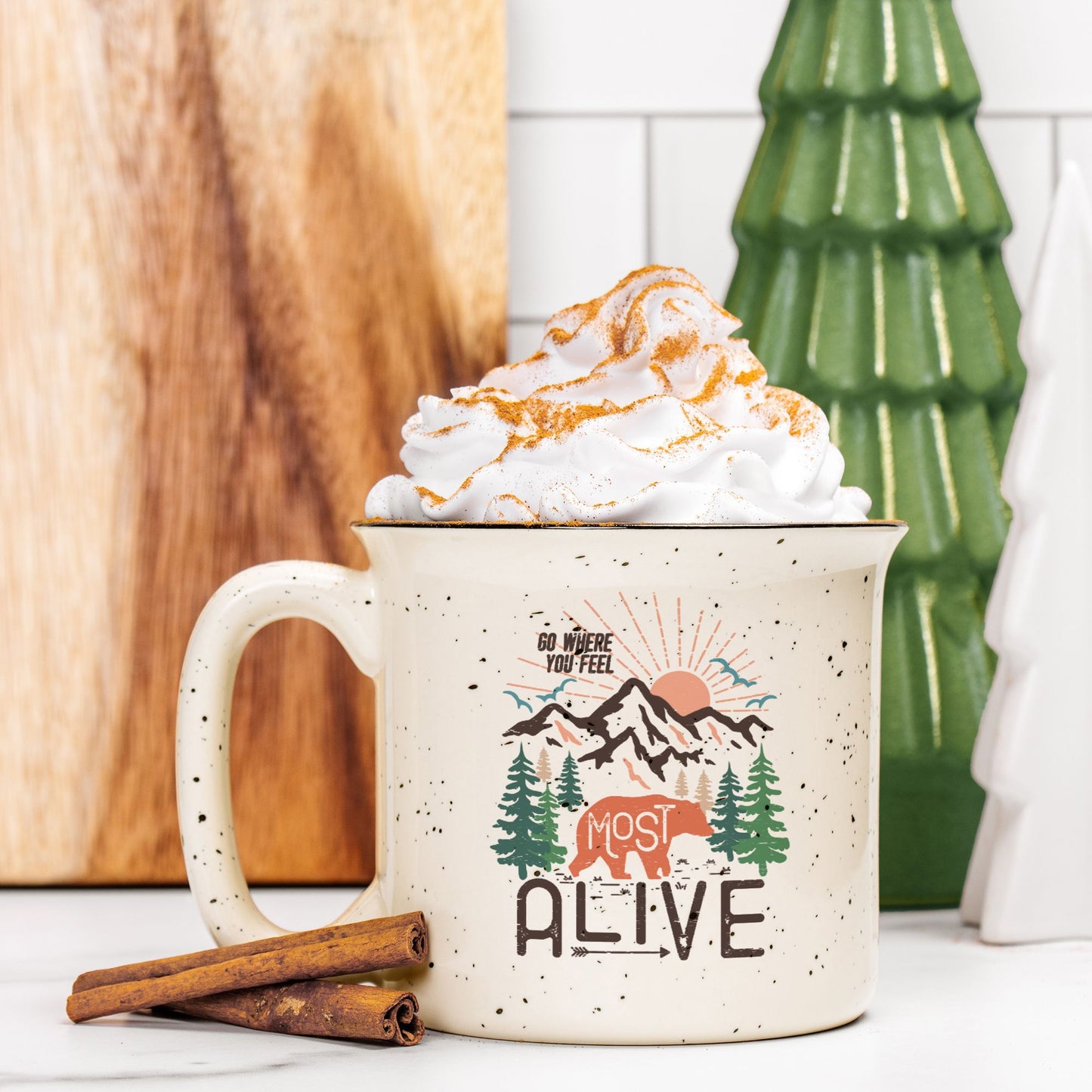Camping Outdoors Lover Gift Ceramic Camp Mug Bear Rustic Cup for Cabin owner
