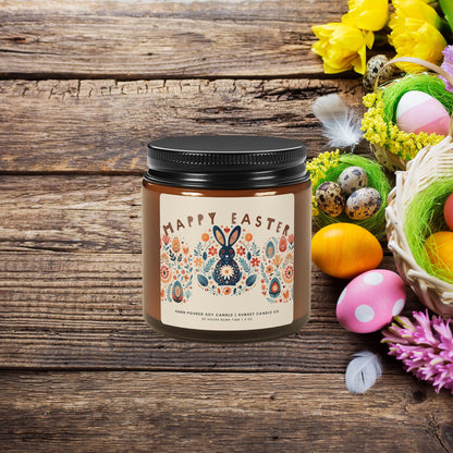 Easter Candle for Spring Decor with Scandinavian Folk Art -Cozy Thank you Gift Idea
