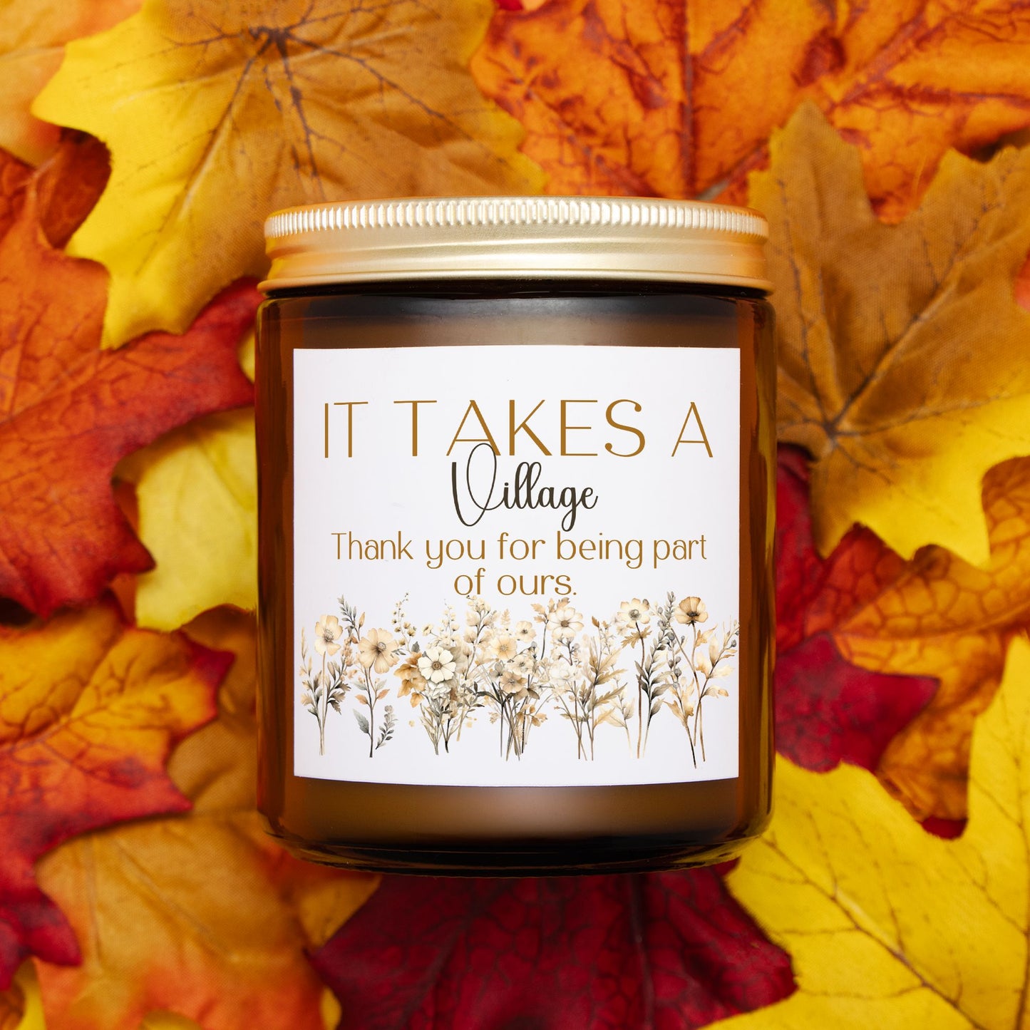 Gift Thank you message candle Floral for Daycare provider, Teacher, Babysitter Grateful