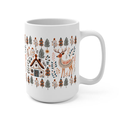 Deer Nordic Folk Art Mug -Woods Deer Season Cozy Hygge Mountains Mug