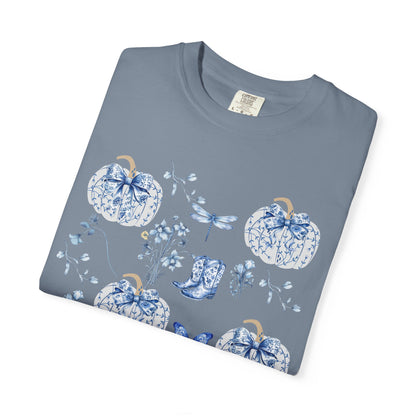 Blue Coquette Pumpkin T-Shirt-Fall Pumpkin Patch Outfit