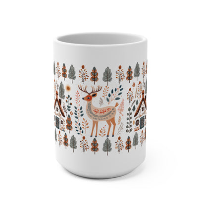 Deer Nordic Folk Art Mug -Woods Deer Season Cozy Hygge Mountains Mug