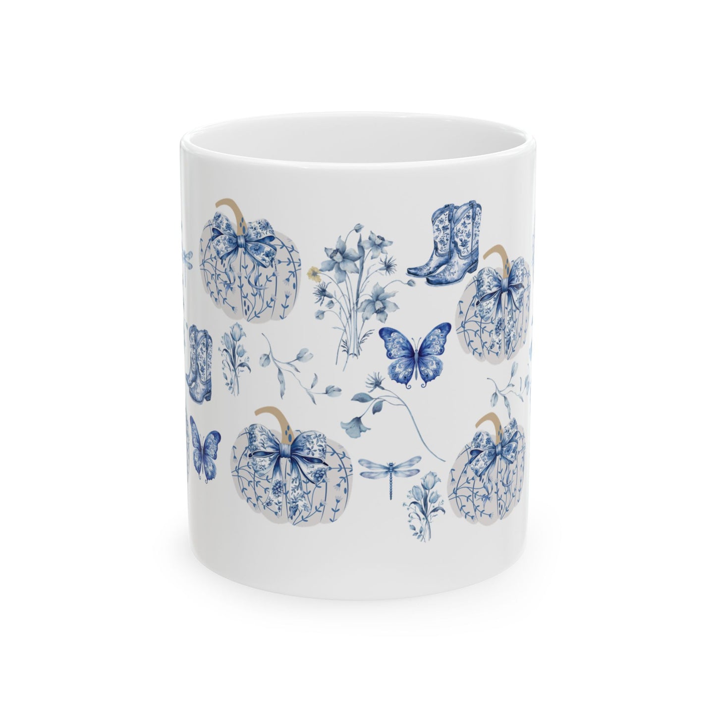 Blue Pumpkin Chinoiserie Mug - Cozy Fall Gift for Thanksgiving