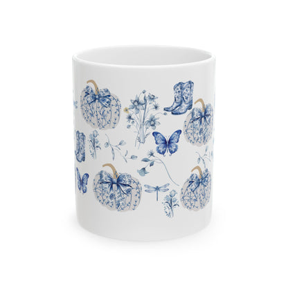 Blue Pumpkin Chinoiserie Mug - Cozy Fall Gift for Thanksgiving