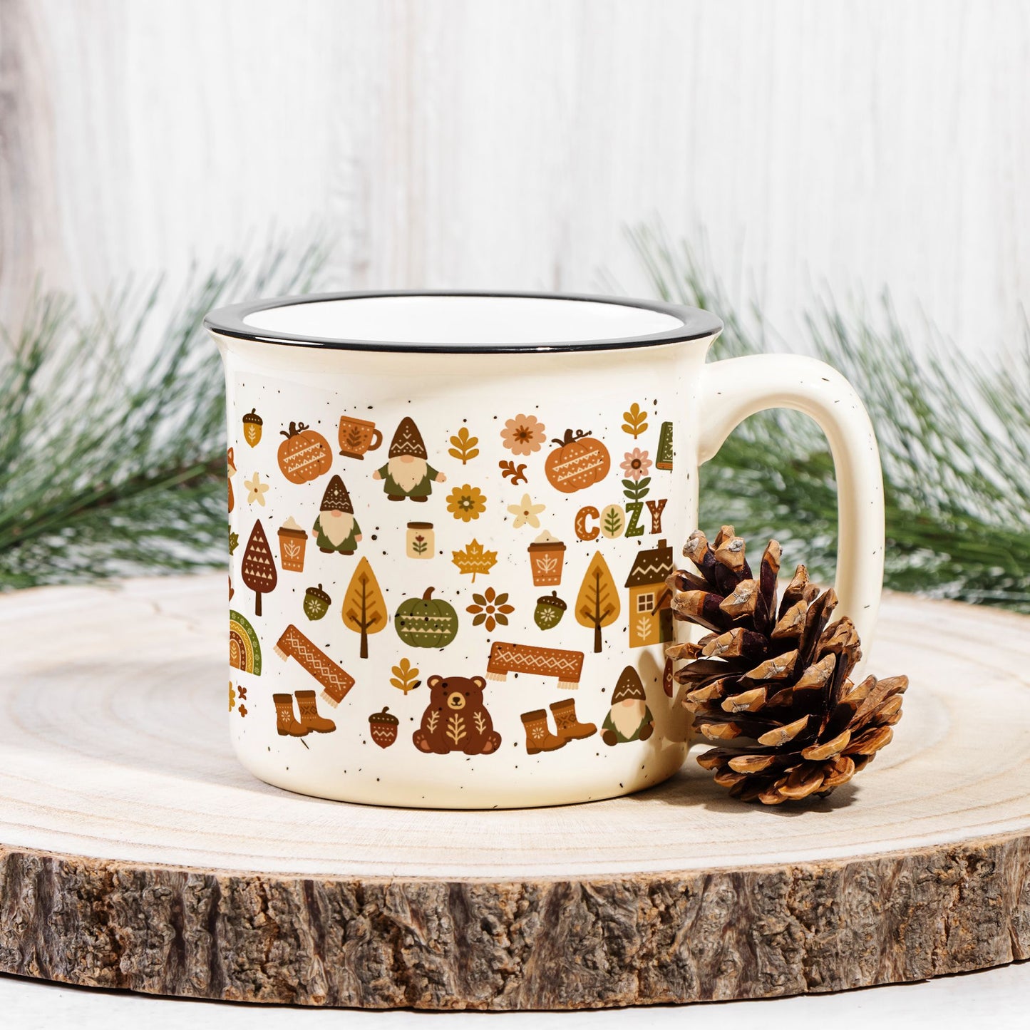 Hygge Coffee Mug - Cozy Campfire Ceramic Cup - Scandinavian Home Decor Gift