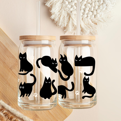 Cat Tumbler Iced Coffee Glass Gift for Cat lover Halloween and fall season