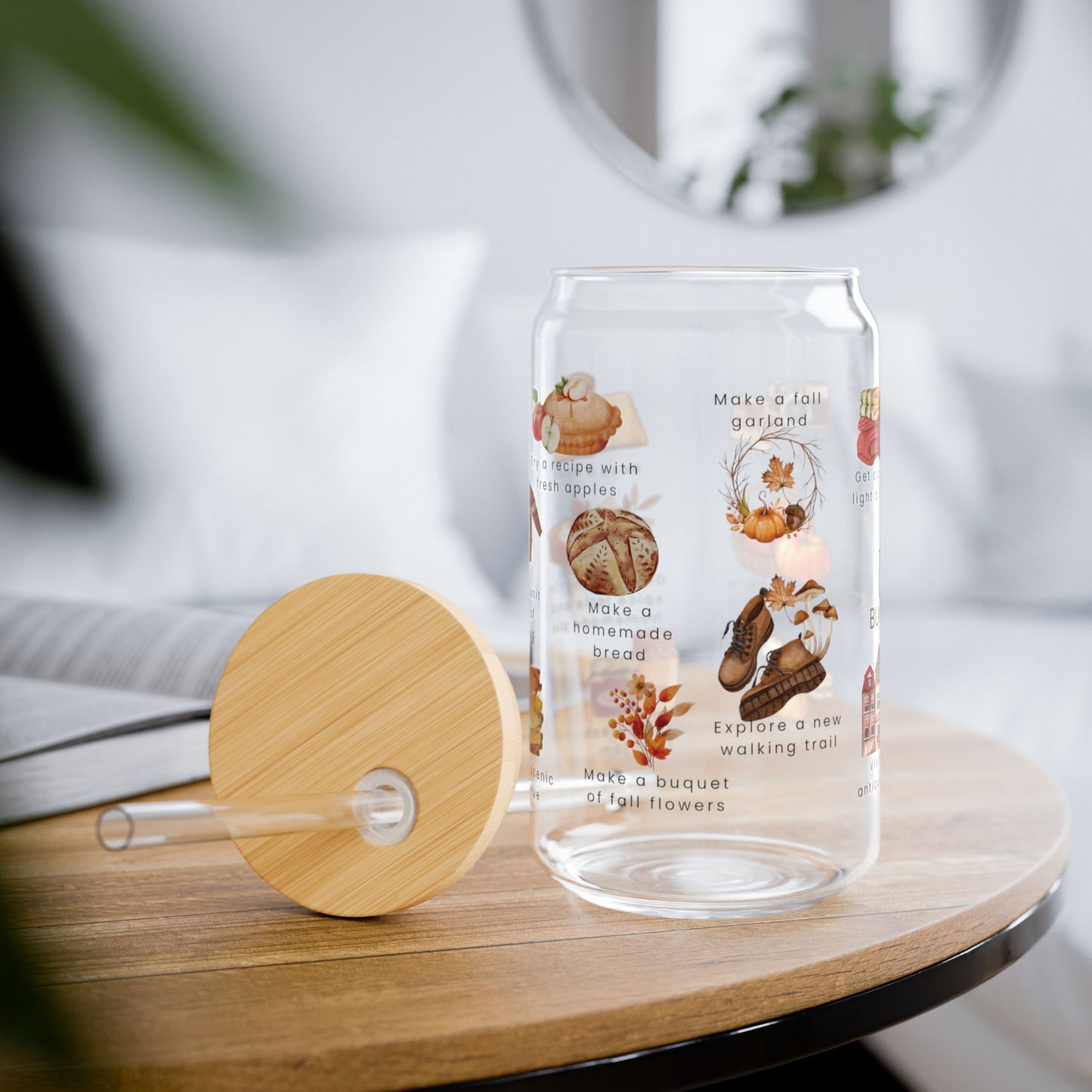 Cozy Fall Bucket List Sipper Glass Cup - Autumn Gifts