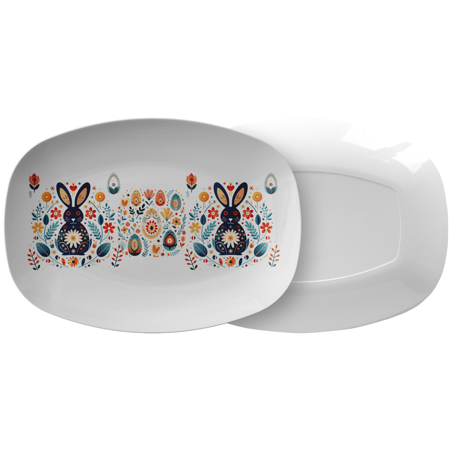 Easter Bunny Platter Gift idea with Scandinavian Folk Art Spring Party Decor